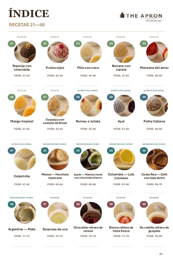 Índice del recetario con las recetas 21 a 40